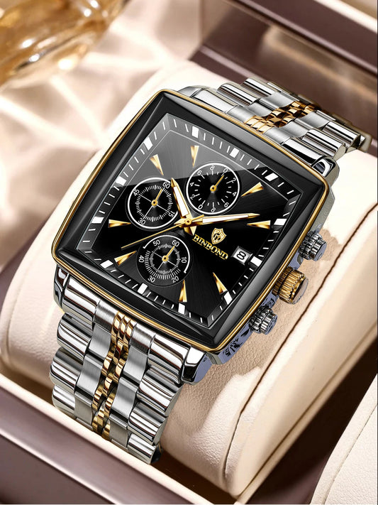 BINBOND™ B911 – Relógio Masculino de Luxo Quadrado em Aço Inoxidável