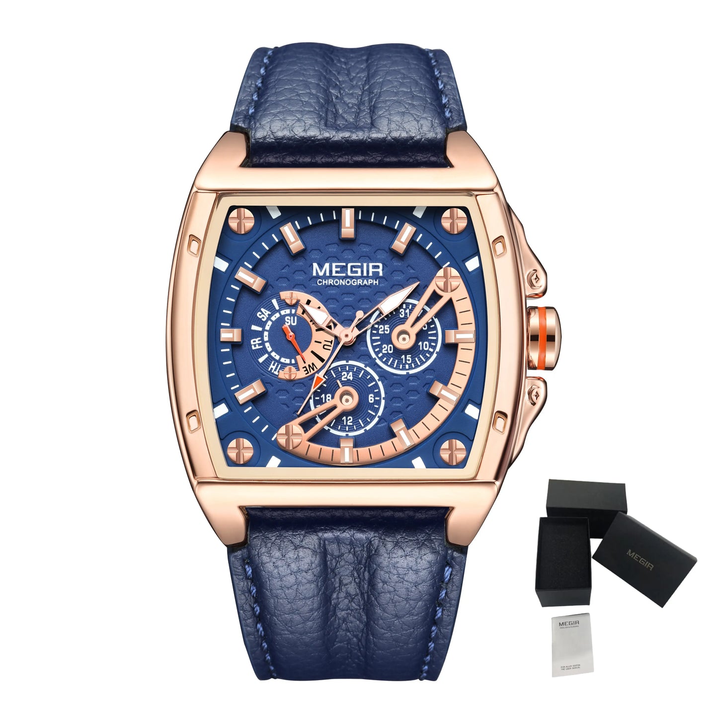 MEGIR™ 2204 – Relógio Masculino de Luxo Esportivo Retangular com Cronógrafo