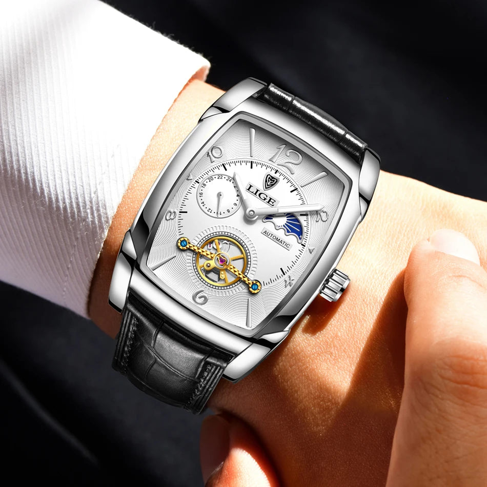LIGE™ LG8949 – Relógio Automático Mecânico Masculino Tourbillon de Luxo