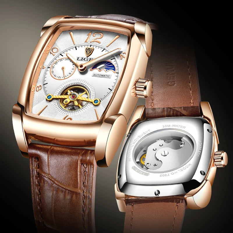 LIGE™ LG8949 – Relógio Automático Mecânico Masculino Tourbillon de Luxo