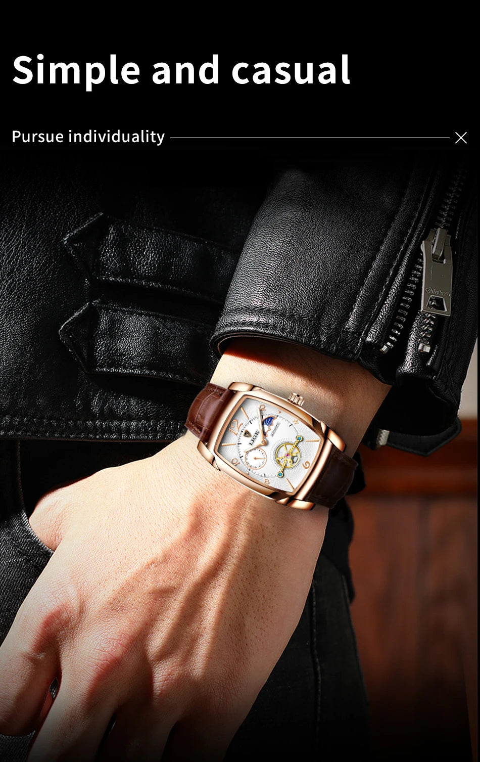 LIGE™ LG8949 – Relógio Automático Mecânico Masculino Tourbillon de Luxo