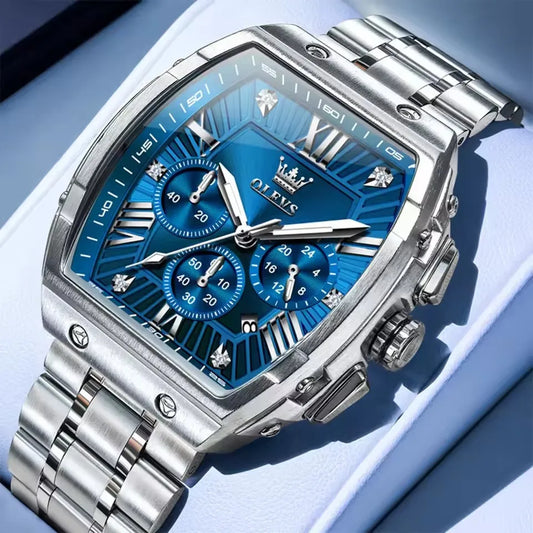 OLEVS™ 5639 – Relógio Masculino Luxo Cronógrafo Tonneau. Design Distinto. Precisão Moderna. Estilo Inconfundível.