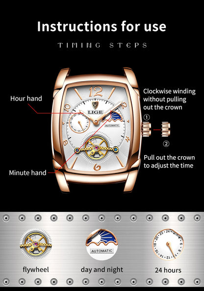LIGE™ LG8949 – Relógio Automático Mecânico Masculino Tourbillon de Luxo