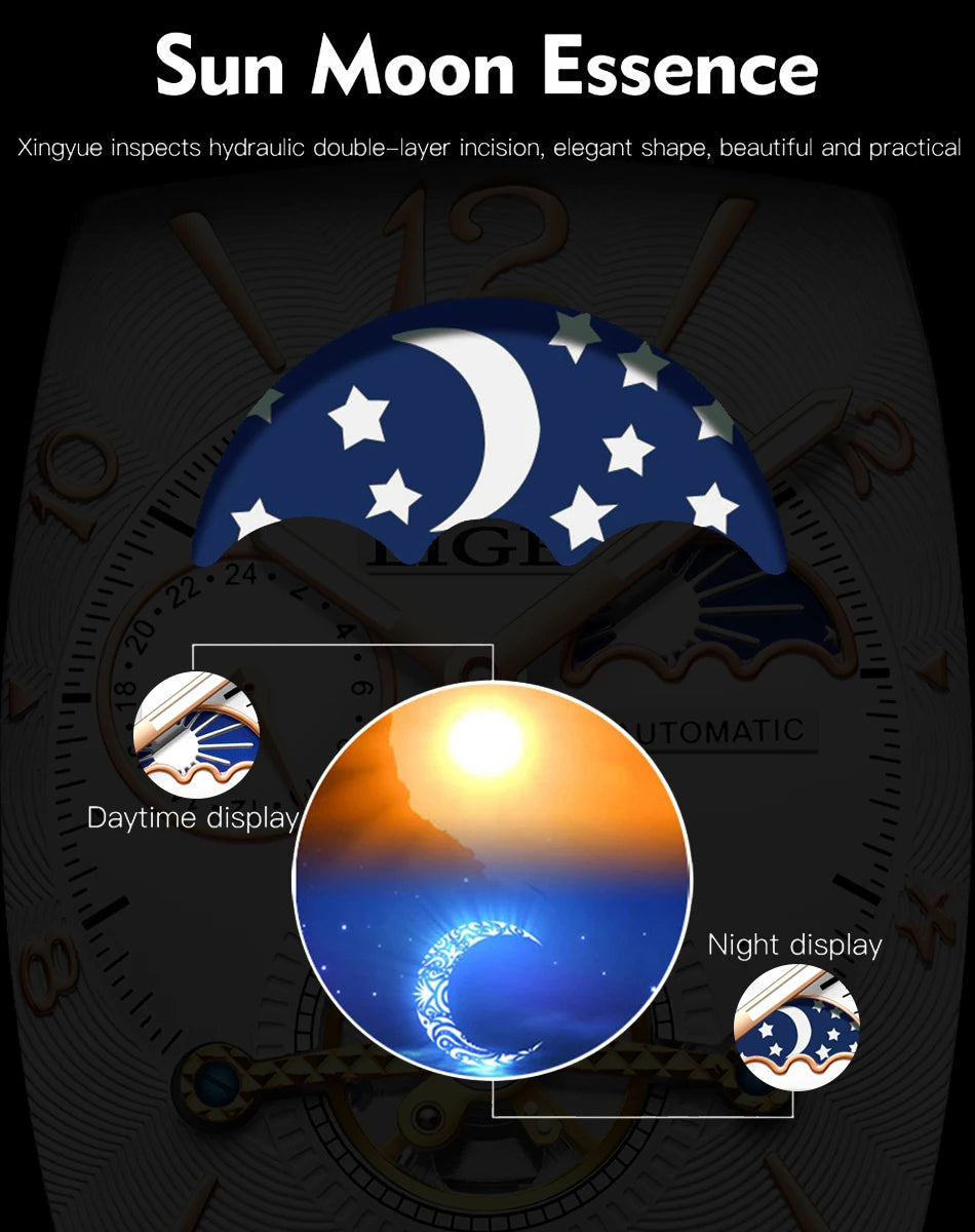 LIGE™ LG8949 – Relógio Automático Mecânico Masculino Tourbillon de Luxo