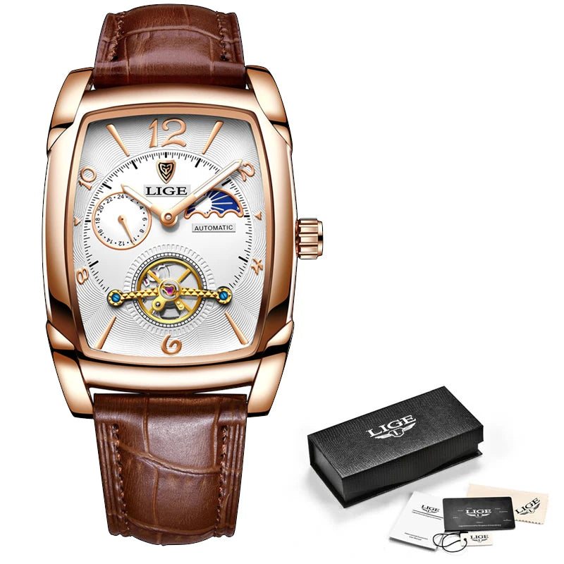 LIGE™ LG8949 – Relógio Automático Mecânico Masculino Tourbillon de Luxo