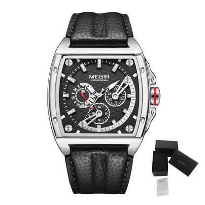 MEGIR™ 2204 – Relógio Masculino de Luxo Esportivo Retangular com Cronógrafo