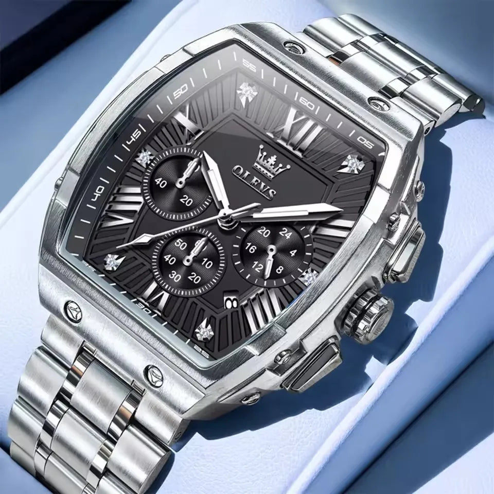 OLEVS™ 5639 – Relógio Masculino Luxo Cronógrafo Tonneau. Design Distinto. Precisão Moderna. Estilo Inconfundível.