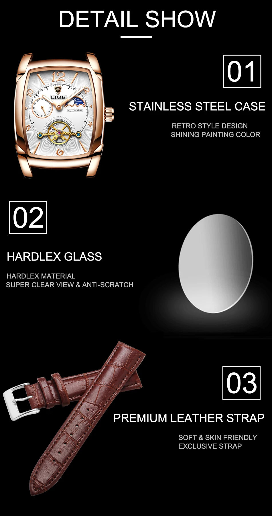 LIGE™ LG8949 – Relógio Automático Mecânico Masculino Tourbillon de Luxo