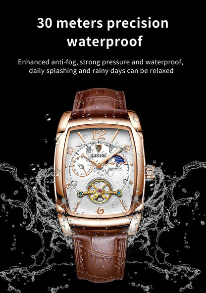 LIGE™ LG8949 – Relógio Automático Mecânico Masculino Tourbillon de Luxo