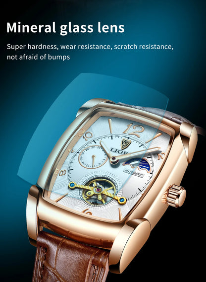 LIGE™ LG8949 – Relógio Automático Mecânico Masculino Tourbillon de Luxo