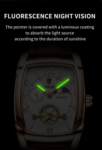 LIGE™ LG8949 – Relógio Automático Mecânico Masculino Tourbillon de Luxo