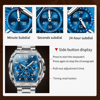 OLEVS™ 5639 – Relógio Masculino Luxo Cronógrafo Tonneau. Design Distinto. Precisão Moderna. Estilo Inconfundível.