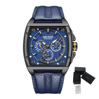 MEGIR™ 2204 – Relógio Masculino de Luxo Esportivo Retangular com Cronógrafo