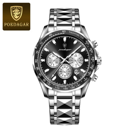 POEDAGAR™ 815-WH1 – Relógio Masculino de Luxo em Aço Inoxidável com Cronógrafo