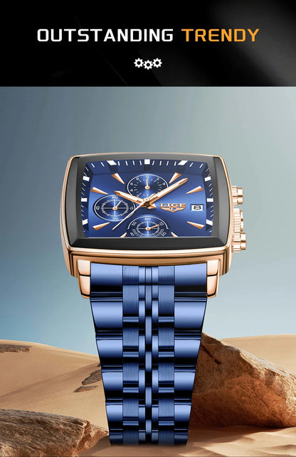 LIGE™ LG89208 – Relógio Masculino Esportivo Quadrado com Cronógrafo