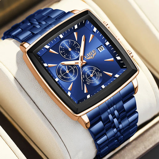 LIGE™ LG89208 – Relógio Masculino Esportivo Quadrado com Cronógrafo