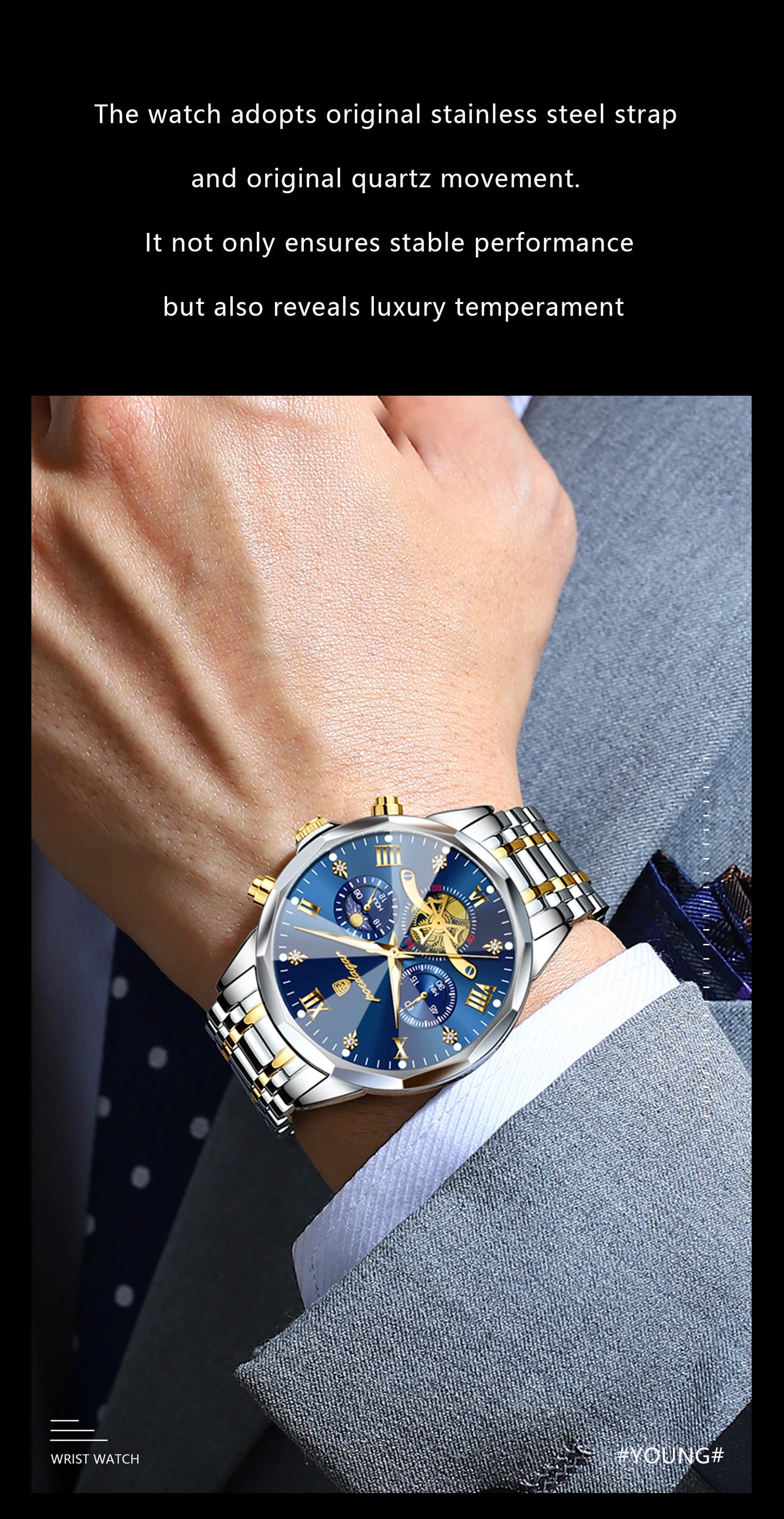 POEDAGAR Relógio Masculino de Luxo – À Prova d’Água, Cronógrafo, Ponteiros Luminosos e Caixa em Aço Inoxidável