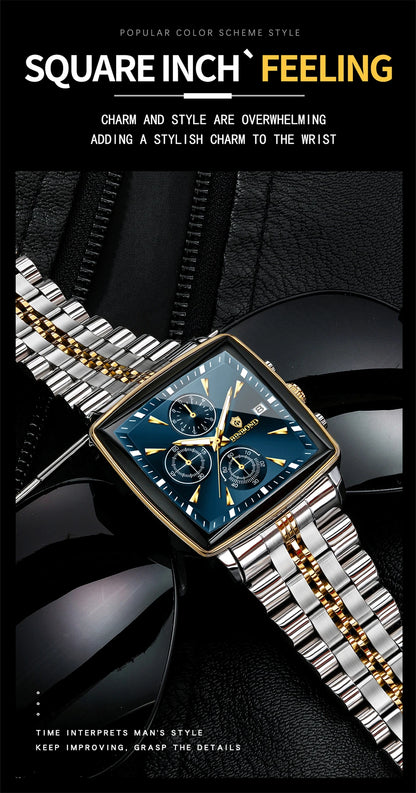 POEDAGAR™ – Relógio Masculino de Luxo Quadrado em Aço Inoxidável
