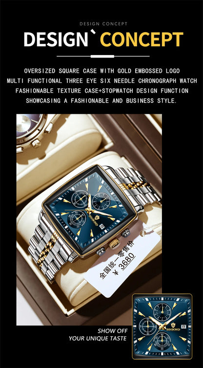 BINBOND™ – Relógio Masculino Esportivo de Luxo Quadrado com Cronógrafo