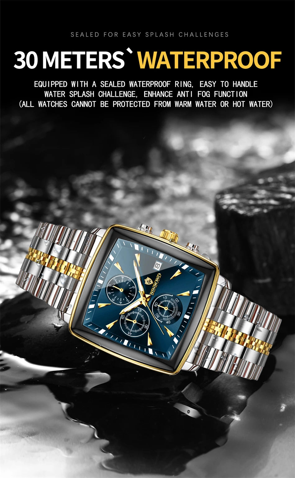 BINBOND™ – Relógio Masculino Esportivo de Luxo Quadrado com Cronógrafo