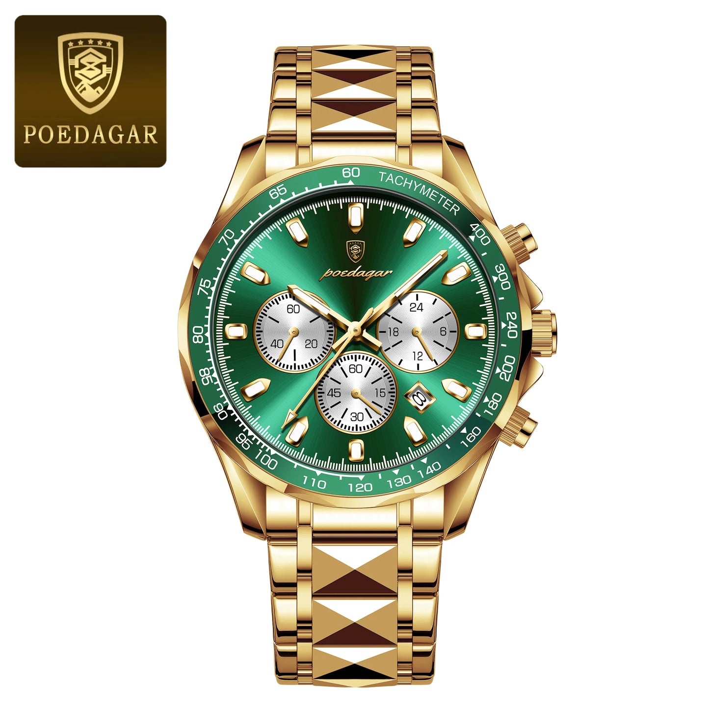 POEDAGAR™ 815-WH1 – Relógio Masculino de Luxo em Aço Inoxidável com Cronógrafo