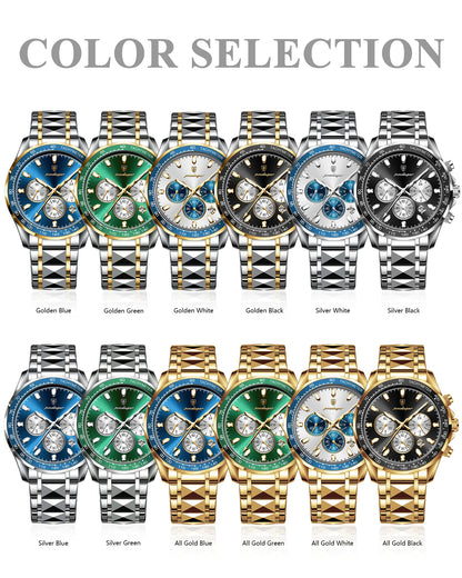 POEDAGAR™ 815-WH1 – Relógio Masculino de Luxo em Aço Inoxidável com Cronógrafo