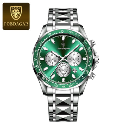POEDAGAR™ 815-WH1 – Relógio Masculino de Luxo em Aço Inoxidável com Cronógrafo