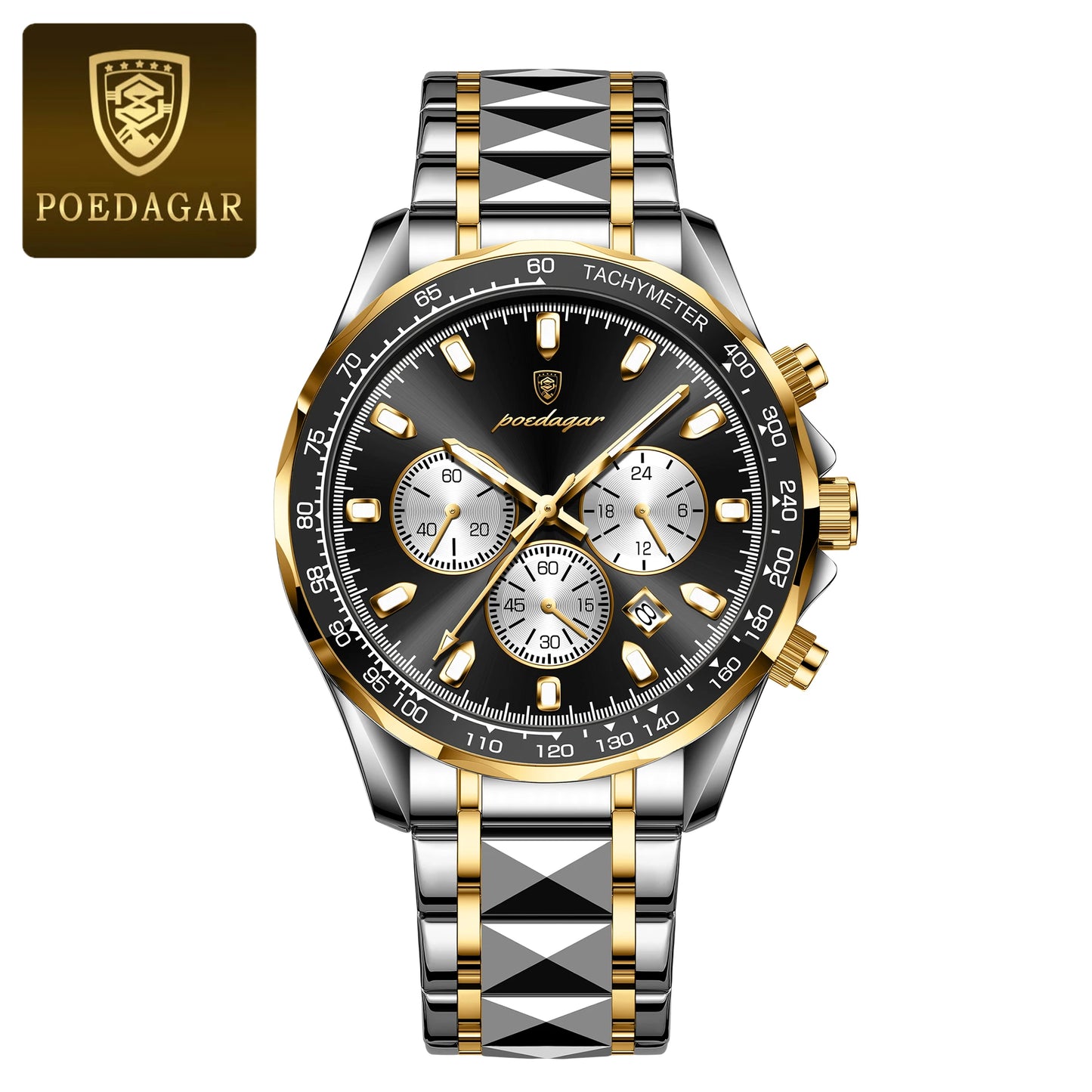POEDAGAR™ 815-WH1 – Relógio Masculino de Luxo em Aço Inoxidável com Cronógrafo