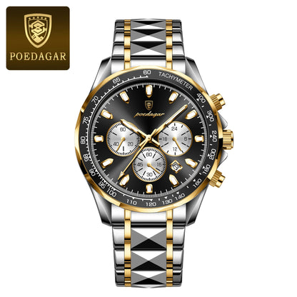 POEDAGAR™ 815-WH1 – Relógio Masculino de Luxo em Aço Inoxidável com Cronógrafo