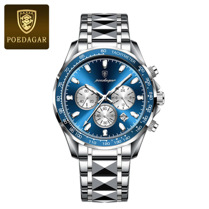 POEDAGAR™ 815-WH1 – Relógio Masculino de Luxo em Aço Inoxidável com Cronógrafo
