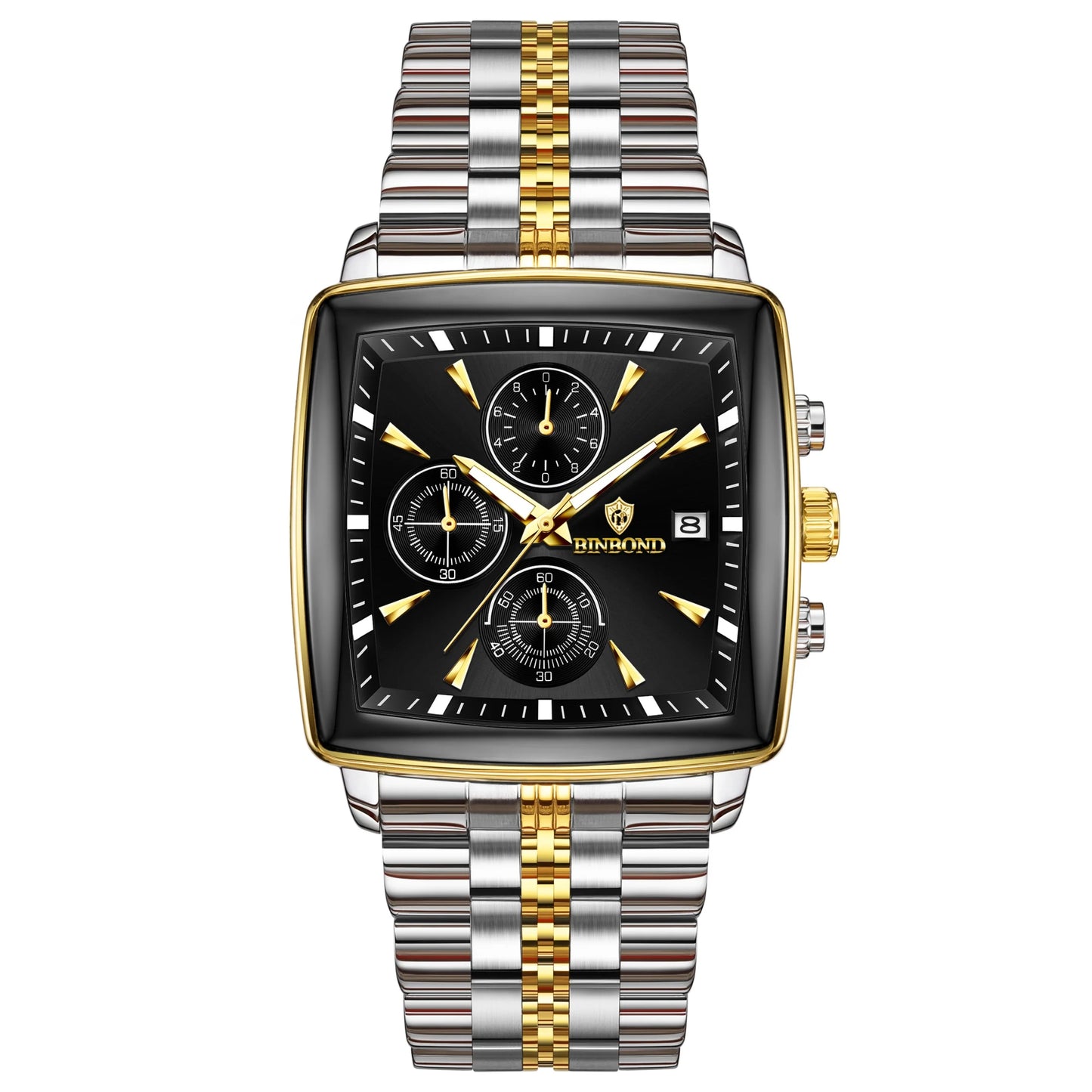 BINBOND™ B911 – Relógio Masculino de Luxo Quadrado em Aço Inoxidável
