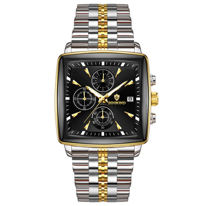 BINBOND™ B911 – Relógio Masculino de Luxo Quadrado em Aço Inoxidável