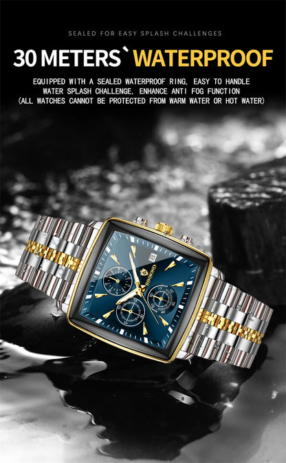 POEDAGAR™ – Relógio Masculino de Luxo Quadrado em Aço Inoxidável