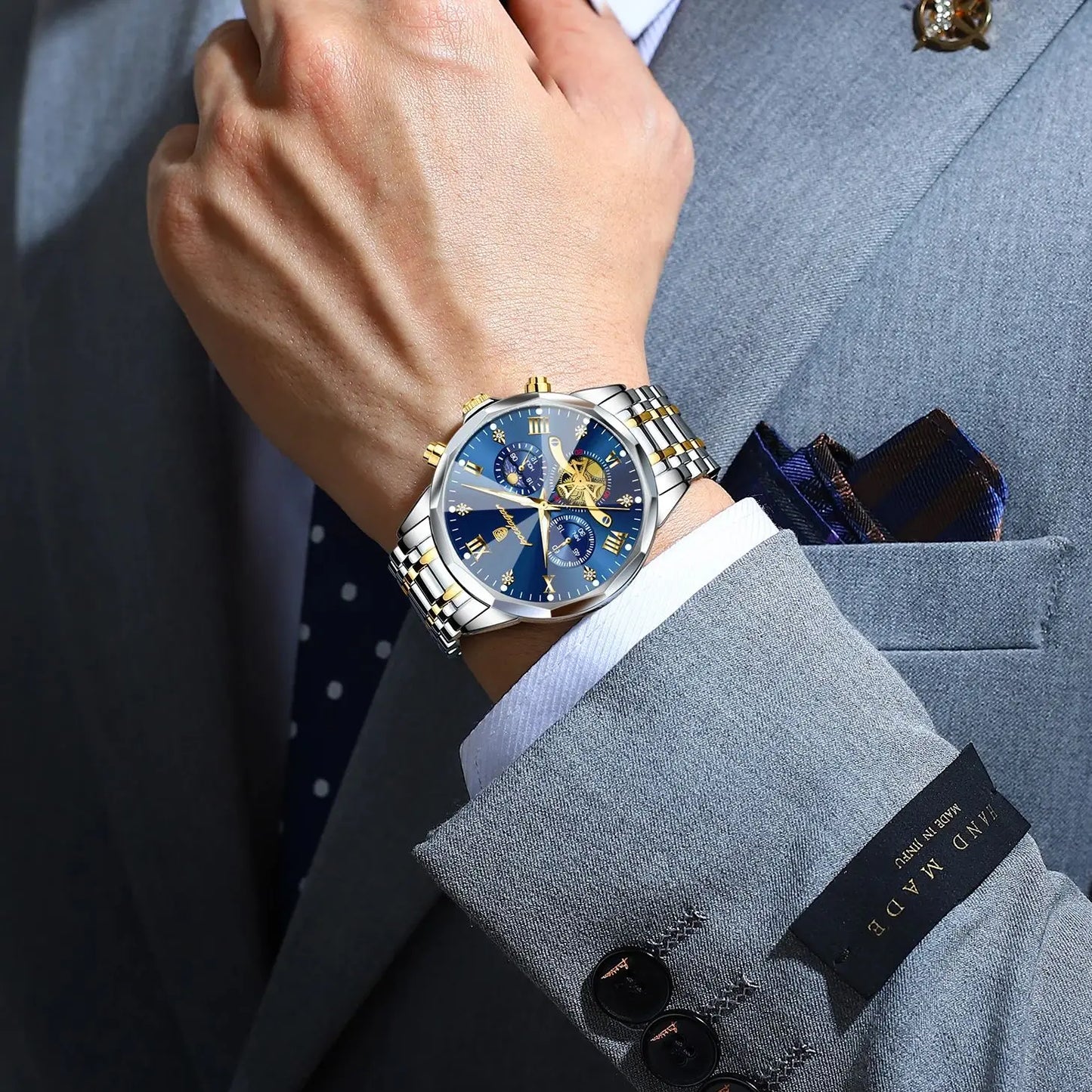 POEDAGAR Relógio Masculino de Luxo – À Prova d’Água, Cronógrafo, Ponteiros Luminosos e Caixa em Aço Inoxidável