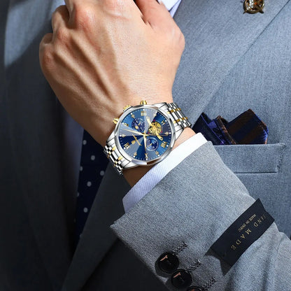 POEDAGAR Relógio Masculino de Luxo – À Prova d’Água, Cronógrafo, Ponteiros Luminosos e Caixa em Aço Inoxidável