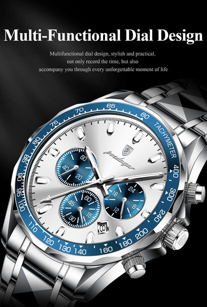 POEDAGAR™ 815-WH1 – Relógio Masculino de Luxo em Aço Inoxidável com Cronógrafo