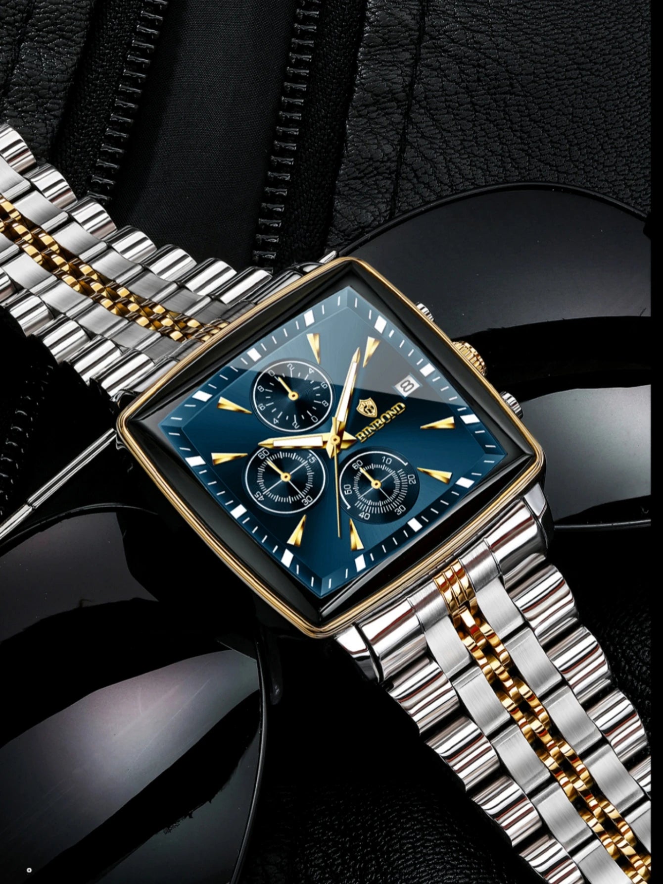 BINBOND™ B911 – Relógio Masculino de Luxo Quadrado em Aço Inoxidável