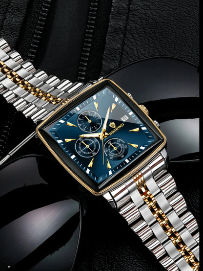 BINBOND™ B911 – Relógio Masculino de Luxo Quadrado em Aço Inoxidável