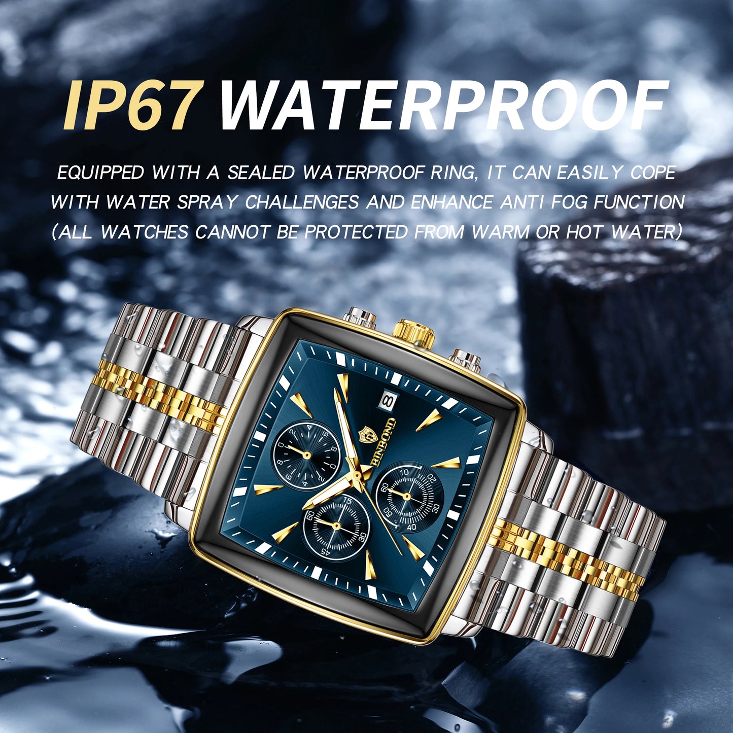 BINBOND™ – Relógio Masculino Esportivo de Luxo Quadrado com Cronógrafo