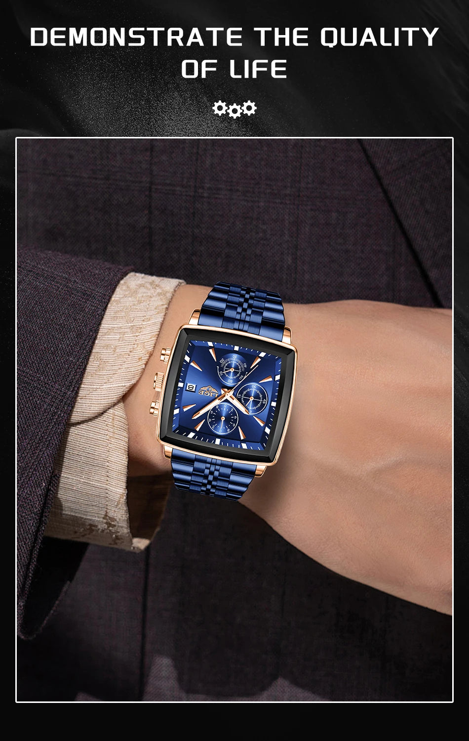 LIGE™ LG89208 – Relógio Masculino Esportivo Quadrado com Cronógrafo