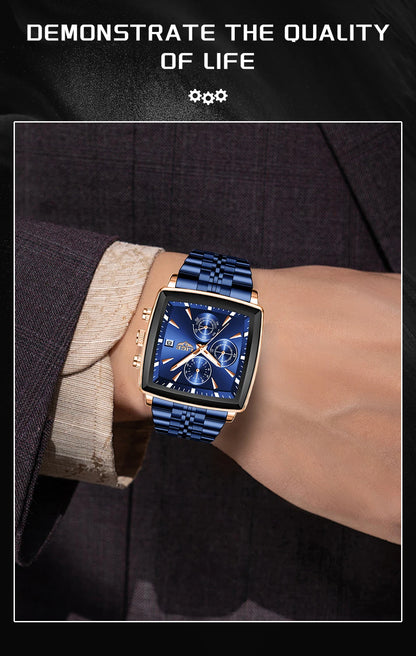 LIGE™ LG89208 – Relógio Masculino Esportivo Quadrado com Cronógrafo