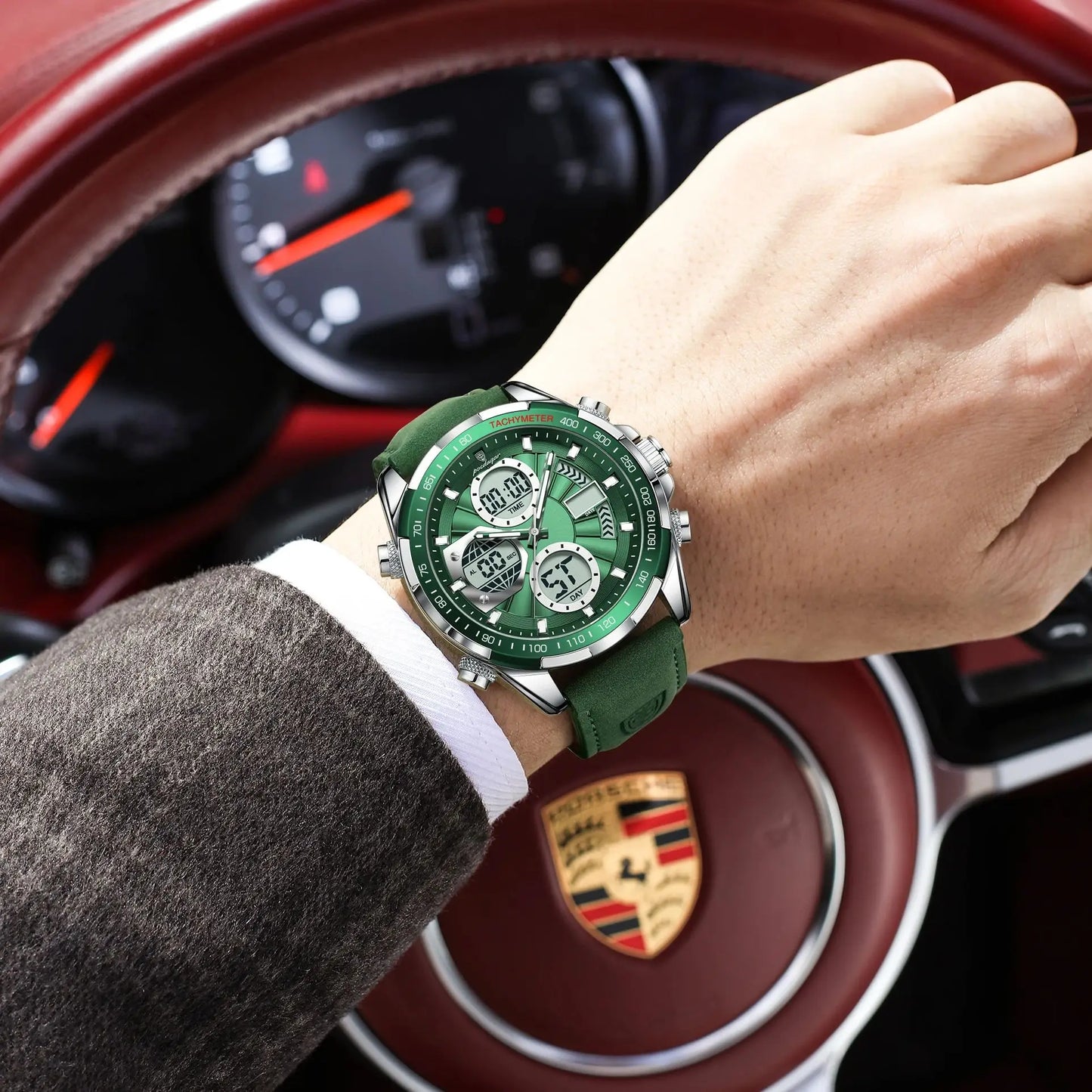 Relógio Masculino POEDAGAR Luxo Digital + Analógico LED - Coluna Dupla, Alarme, Data, Luminoso, Resistente à Água