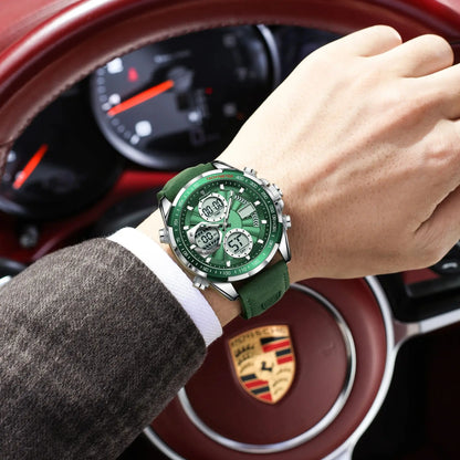 Relógio Masculino POEDAGAR Luxo Digital + Analógico LED - Coluna Dupla, Alarme, Data, Luminoso, Resistente à Água