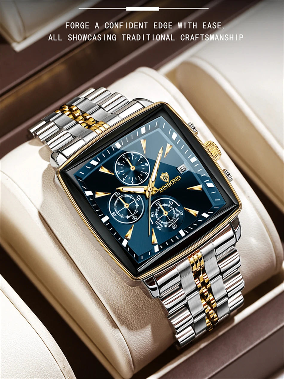 POEDAGAR™ – Relógio Masculino de Luxo Quadrado em Aço Inoxidável