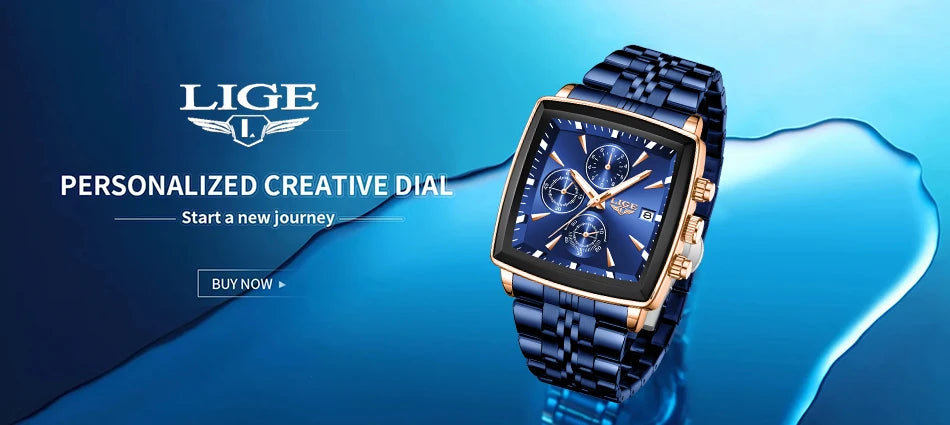 LIGE™ LG89208 – Relógio Masculino Esportivo Quadrado com Cronógrafo