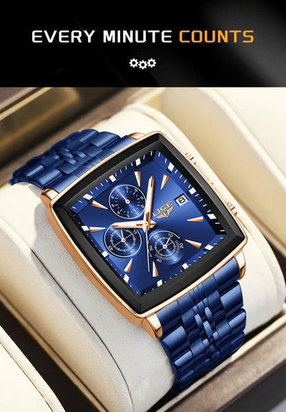 LIGE™ LG89208 – Relógio Masculino Esportivo Quadrado com Cronógrafo