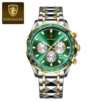 POEDAGAR™ 815-WH1 – Relógio Masculino de Luxo em Aço Inoxidável com Cronógrafo