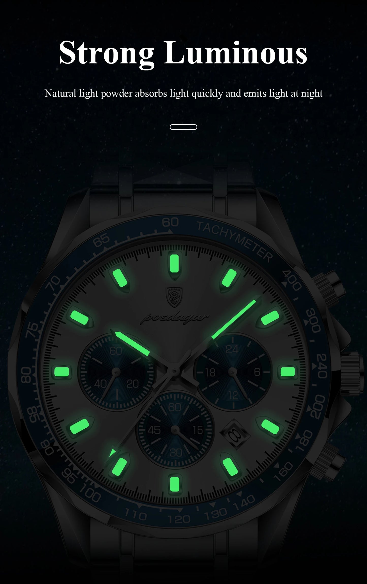 POEDAGAR™ 815-WH1 – Relógio Masculino de Luxo em Aço Inoxidável com Cronógrafo