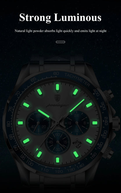 POEDAGAR™ 815-WH1 – Relógio Masculino de Luxo em Aço Inoxidável com Cronógrafo