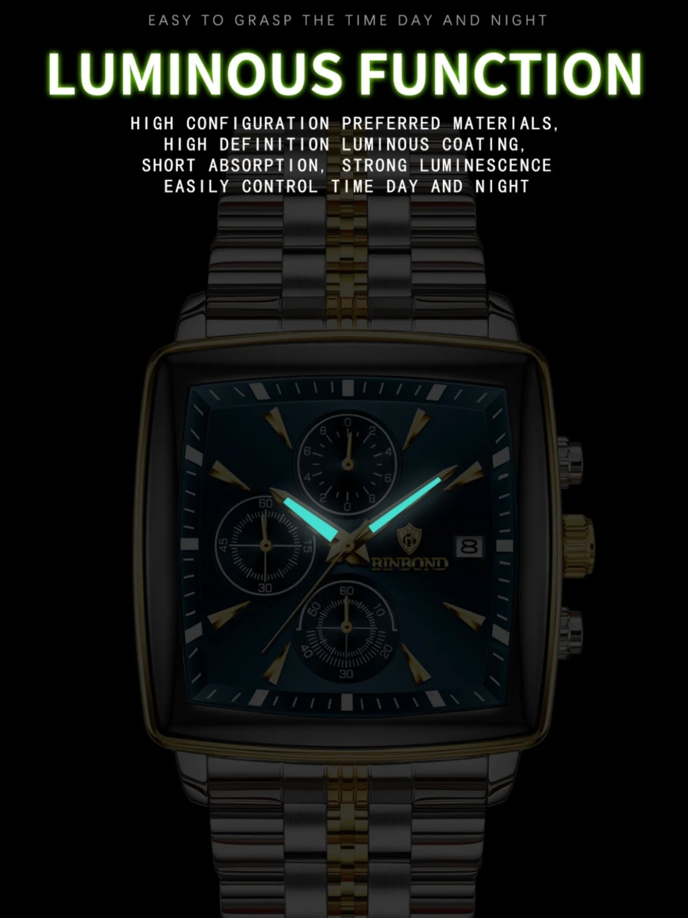 BINBOND™ B911 – Relógio Masculino de Luxo Quadrado em Aço Inoxidável